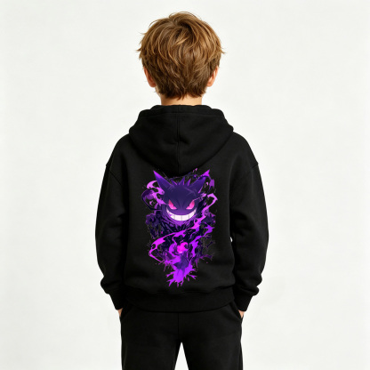 Pokémon Anime Graphic Hoodie for Gengar Kids Cartoon Print Cotton Tee
