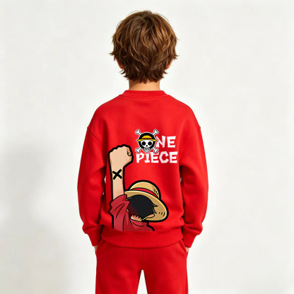 One Piece Luffy Anime Graphic Crewneck Sweatshirt for Kids Cartoon Print Cotton Tee