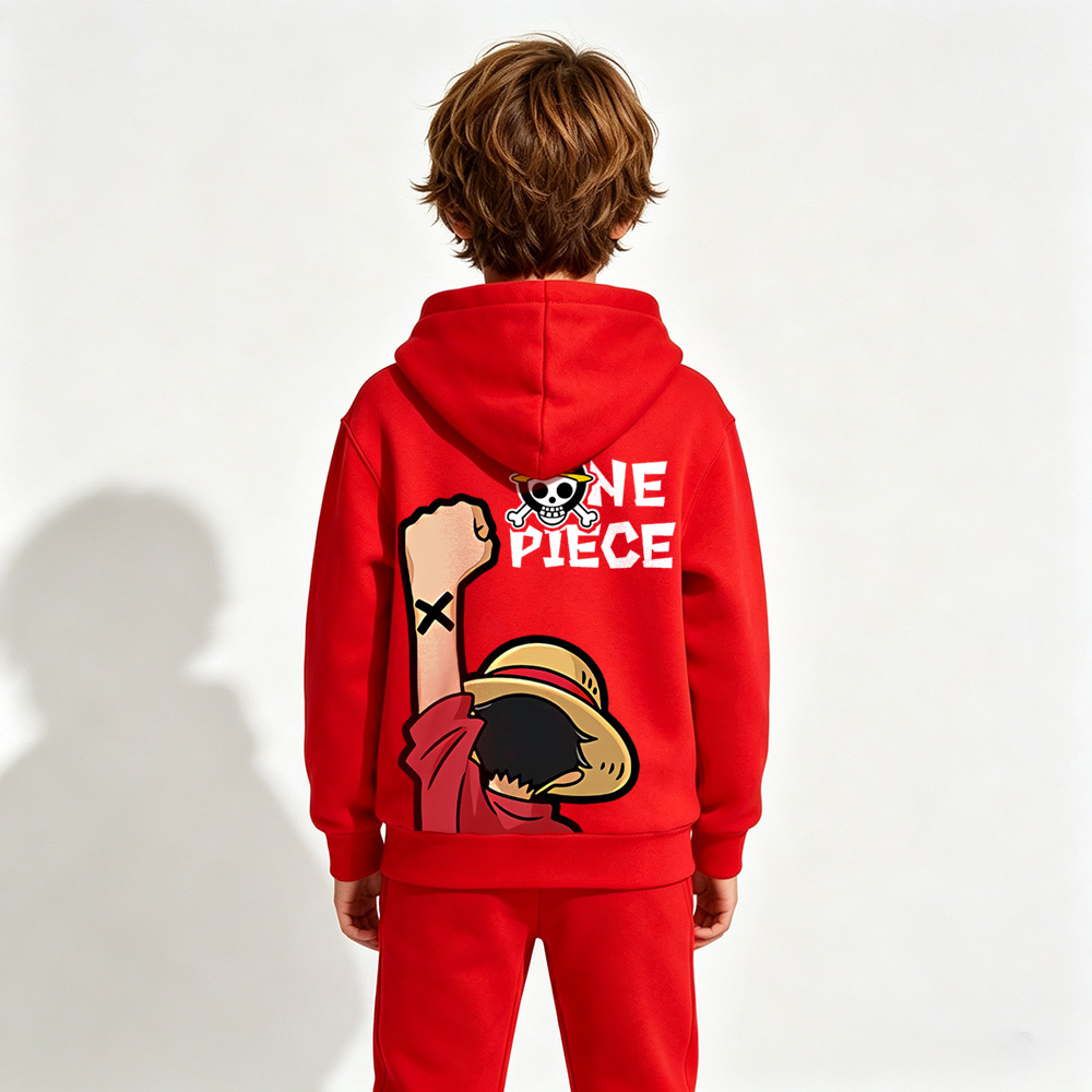 One Piece Luffy Anime Graphic Hoodie for Kids Cartoon Print Cotton Tee