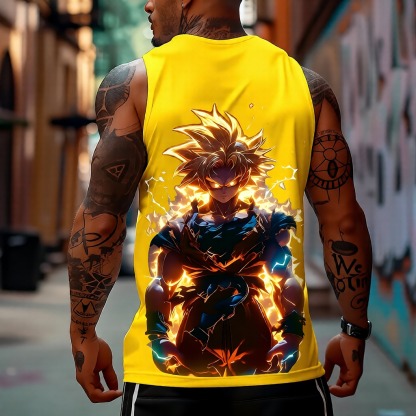 Oversized Anime Print Gym Tank Top