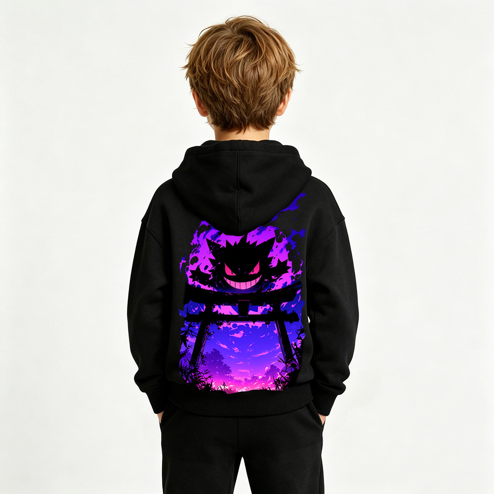 Pokémon Anime Graphic Hoodie for Gengar Kids Cartoon Print Cotton Tee