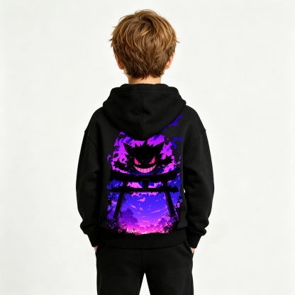 Pokémon Anime Graphic Hoodie for Gengar Kids Cartoon Print Cotton Tee