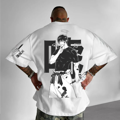 Oversized Unisex Anime Jujutsu Kaisen Print T-Shirt-AnimeClothe