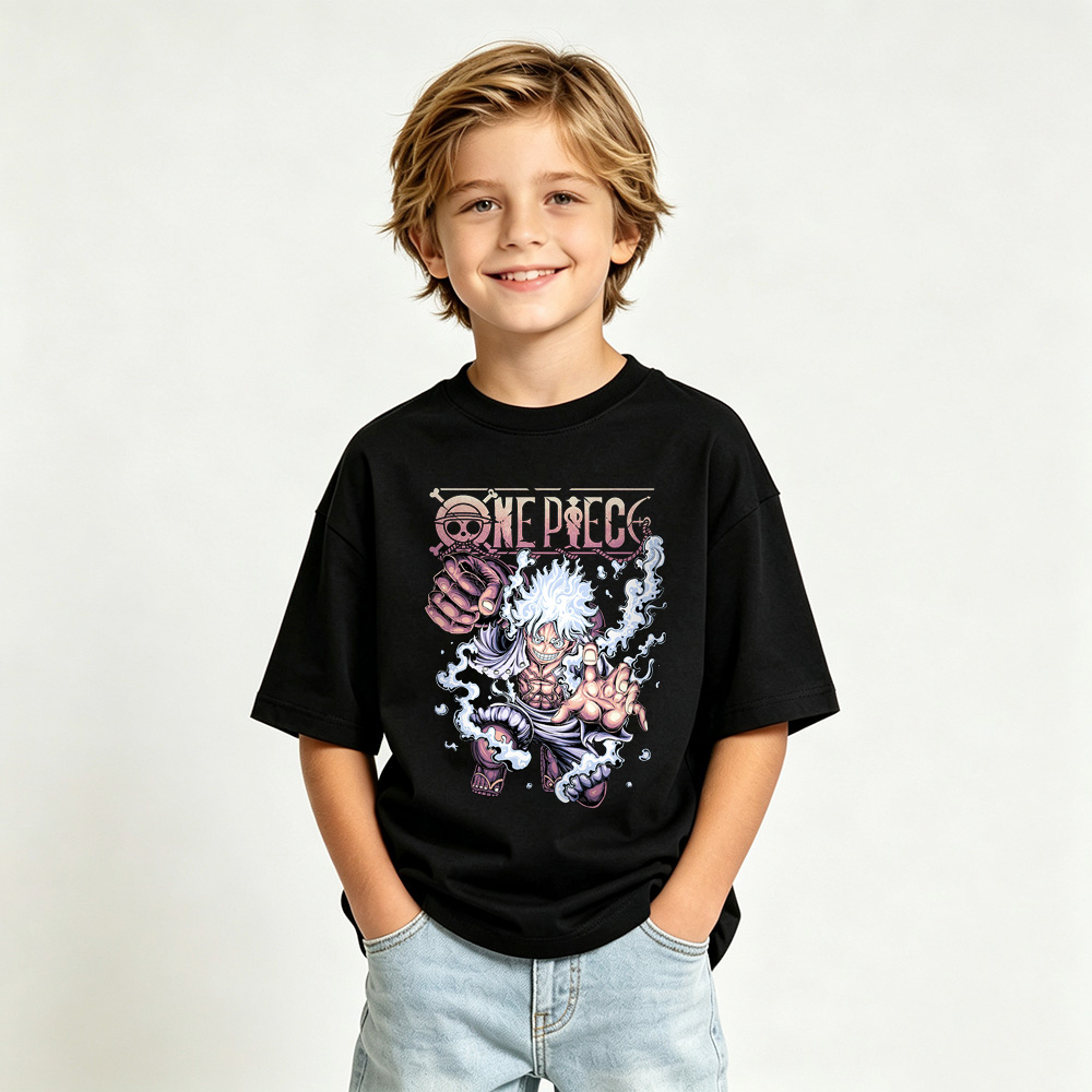 One Piece Anime Graphic T-Shirt for Gear 5 Luffy Kids Cartoon Print Cotton Tee