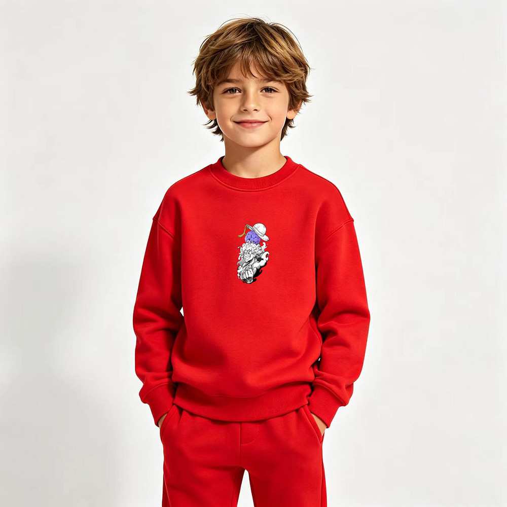 One Piece Luffy Anime Graphic Crewneck Sweatshirt for Kids Cartoon Print Cotton Tee