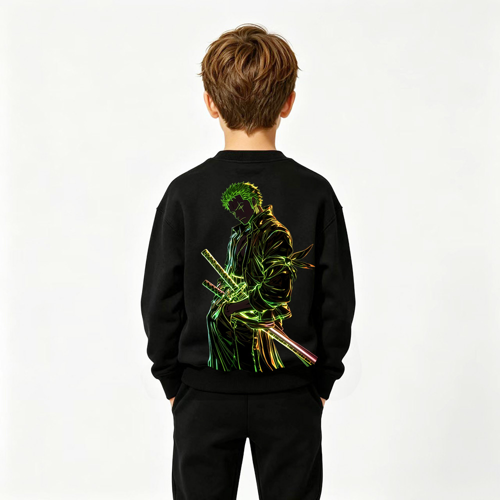 One Piece Anime Graphic Crewneck Sweatshirt for Zoro Kids Cartoon Print Cotton Tee