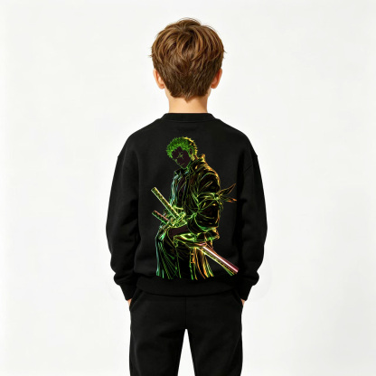 One Piece Anime Graphic Crewneck Sweatshirt for Zoro Kids Cartoon Print Cotton Tee