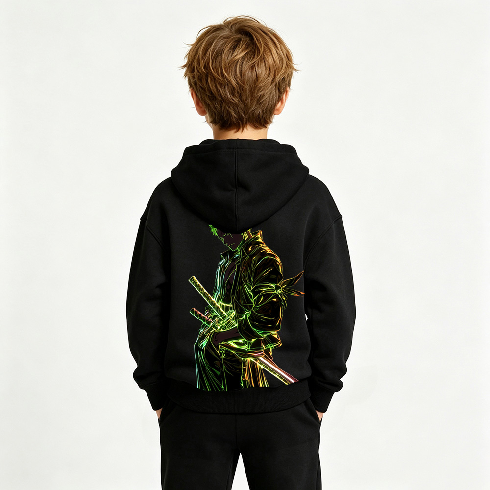 One Piece Anime Graphic Hoodie for Zoro Kids Cartoon Print Cotton Tee