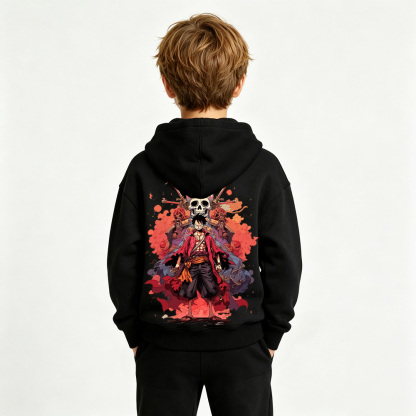 One Piece Anime Graphic Hoodie for Luffy Kids Cartoon Print Cotton Tee