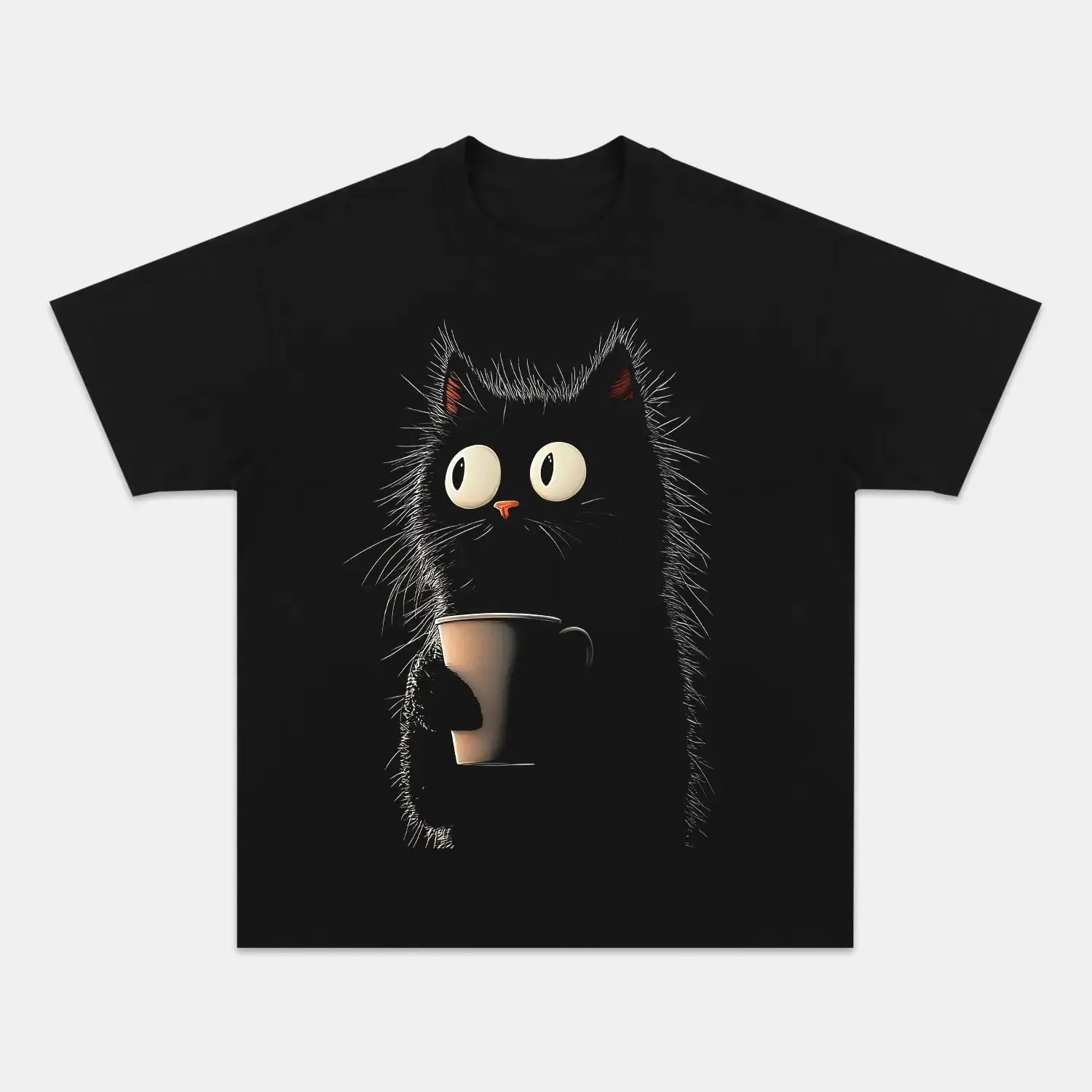 CARICATURE CAT WITH A MUG T-SHIRT-ComicClothe