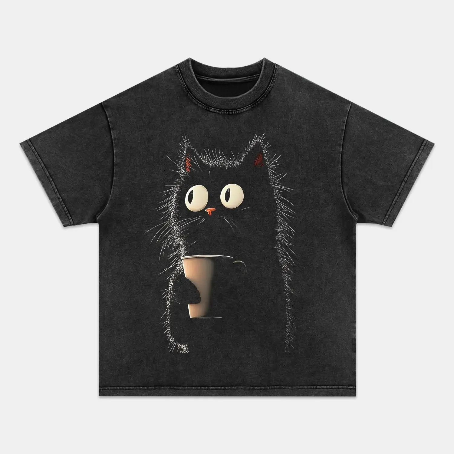 CARICATURE CAT WITH A MUG T-SHIRT-ComicClothe
