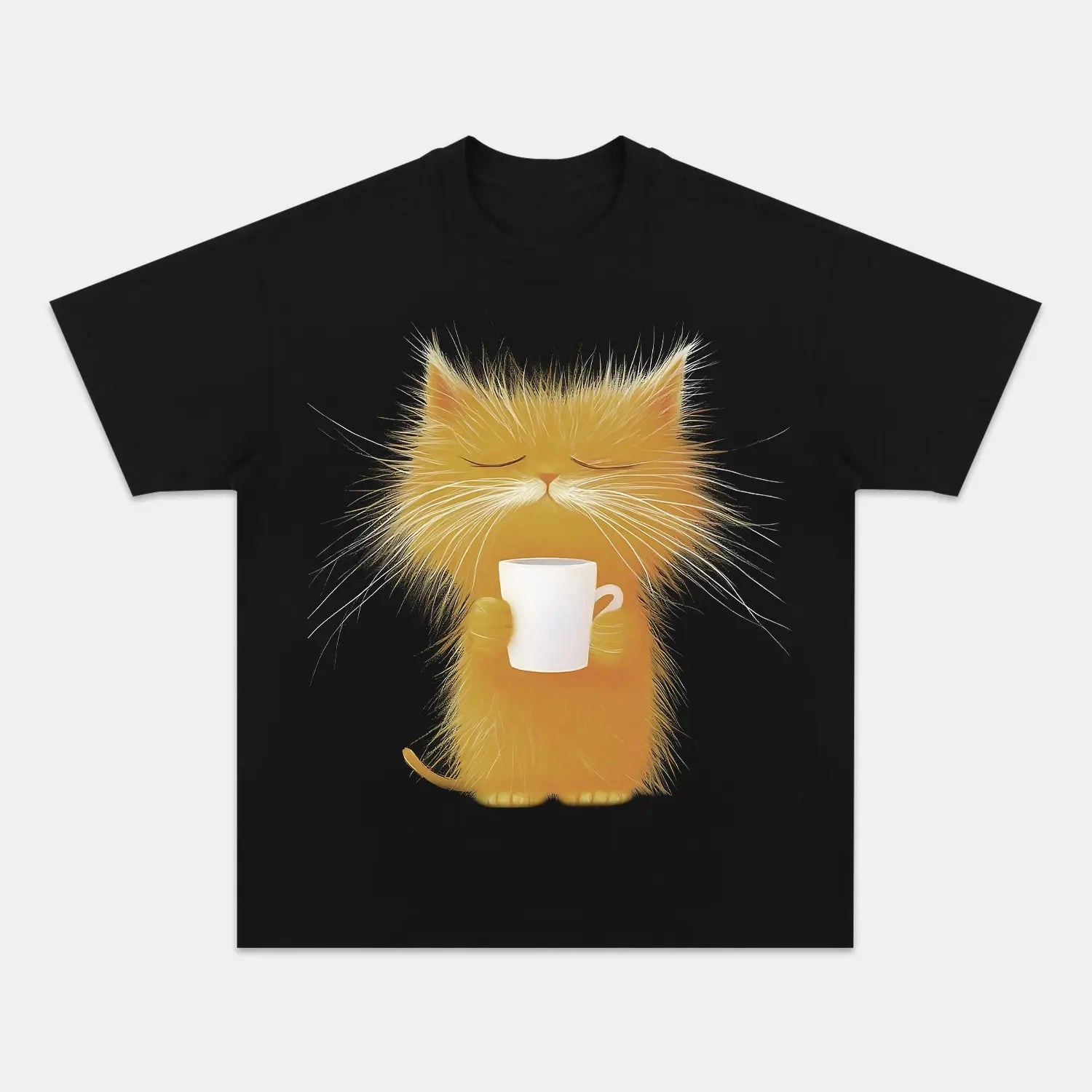 CARICATURE CAT WITH A MUG T-SHIRT-ComicClothe