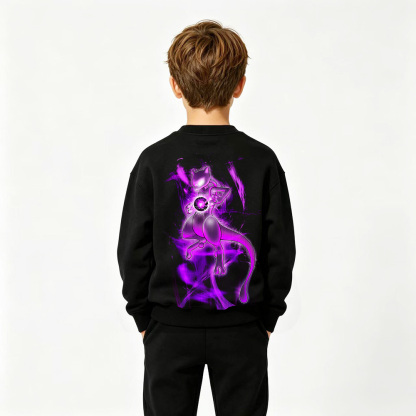 Pokémon Mewtwo Anime Graphic Crewneck Sweatshirt for Kids Cartoon Print Cotton Tee