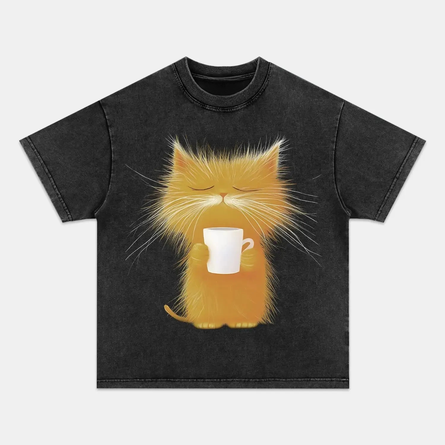 CARICATURE CAT WITH A MUG T-SHIRT-ComicClothe