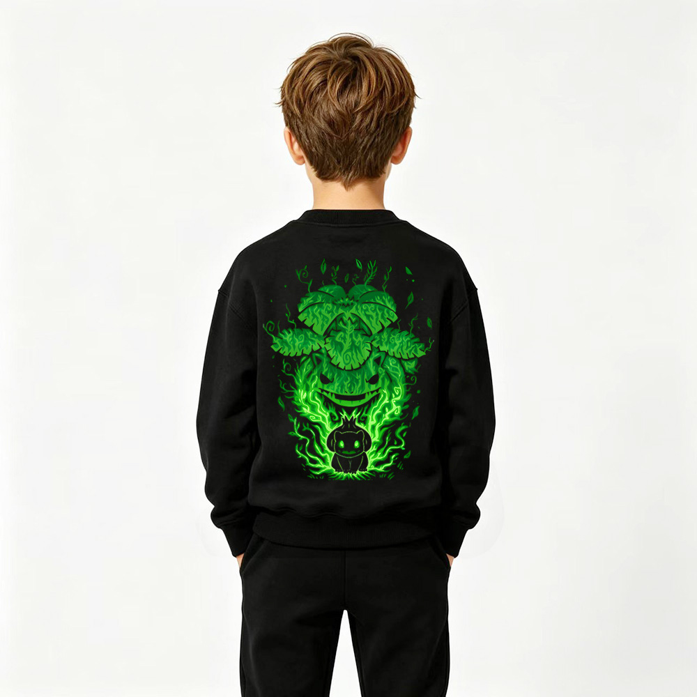 Pokémon Bulbasaur Anime Graphic Crewneck Sweatshirt for Kids Cartoon Print Cotton Tee