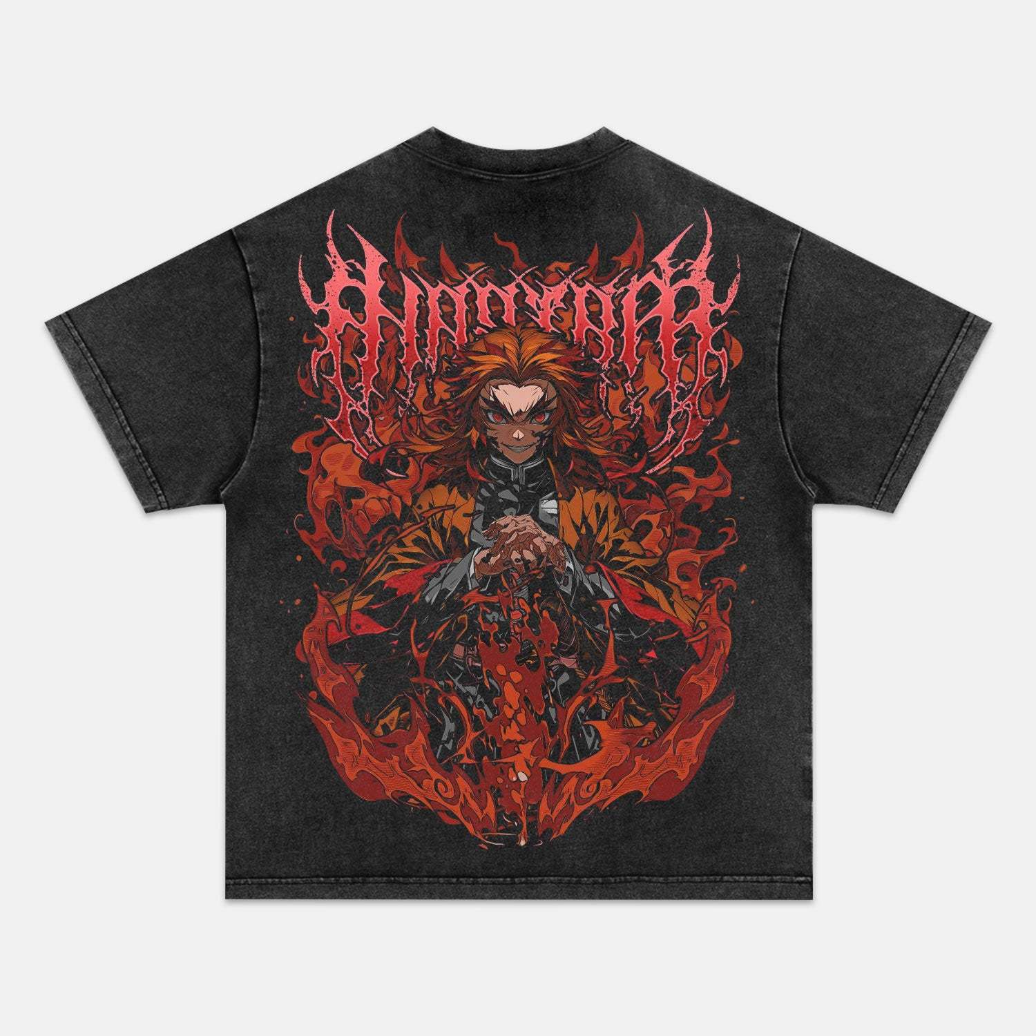 FLAME HASHIRA UNISEX ANIME INSPIRED VINTAGE OVERSIZED TEE丨DEMON SLAYER-[BACK]