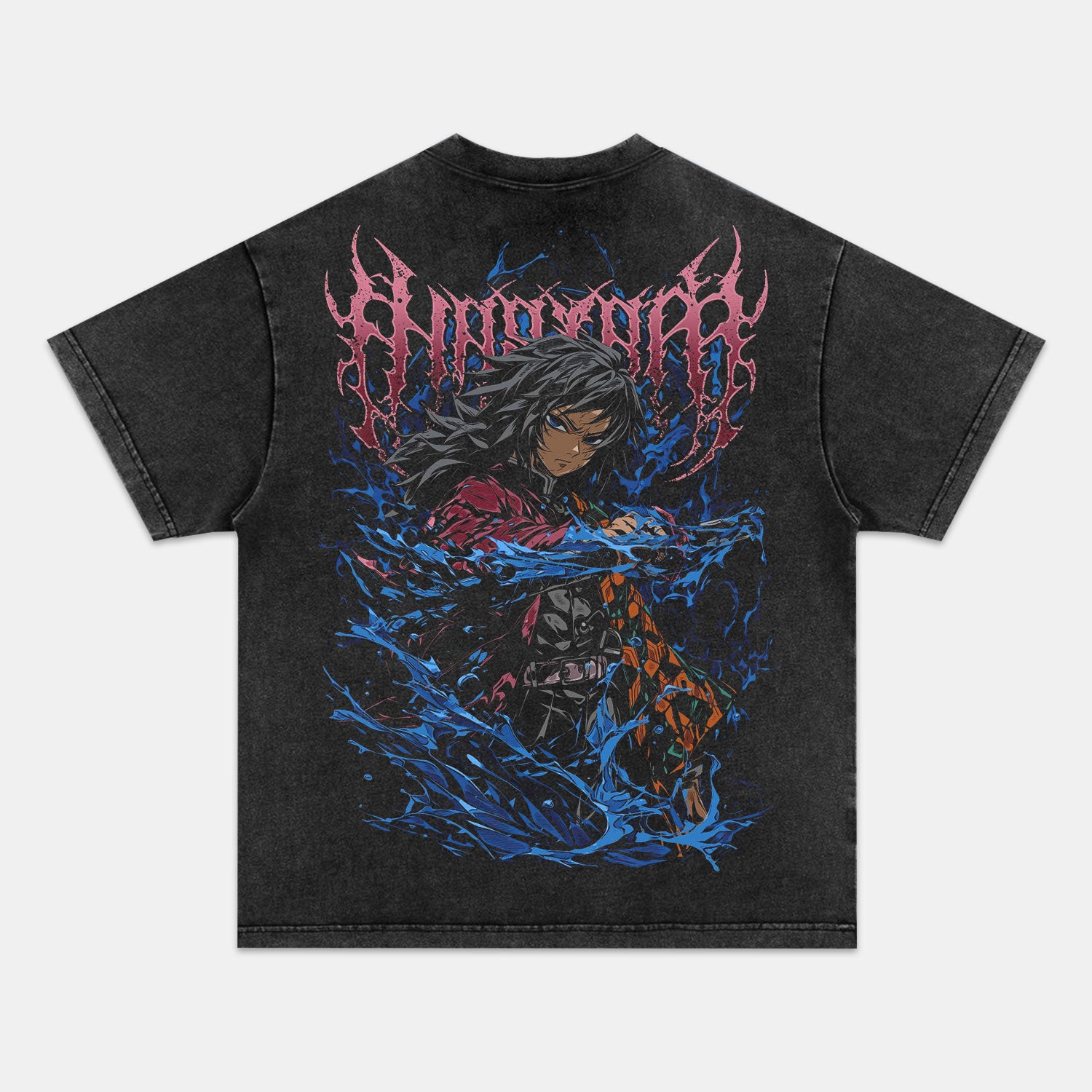 GIYU TOMIOKA UNISEX ANIME INSPIRED VINTAGE OVERSIZED TEE  DEMON SLAYER-[BACK]