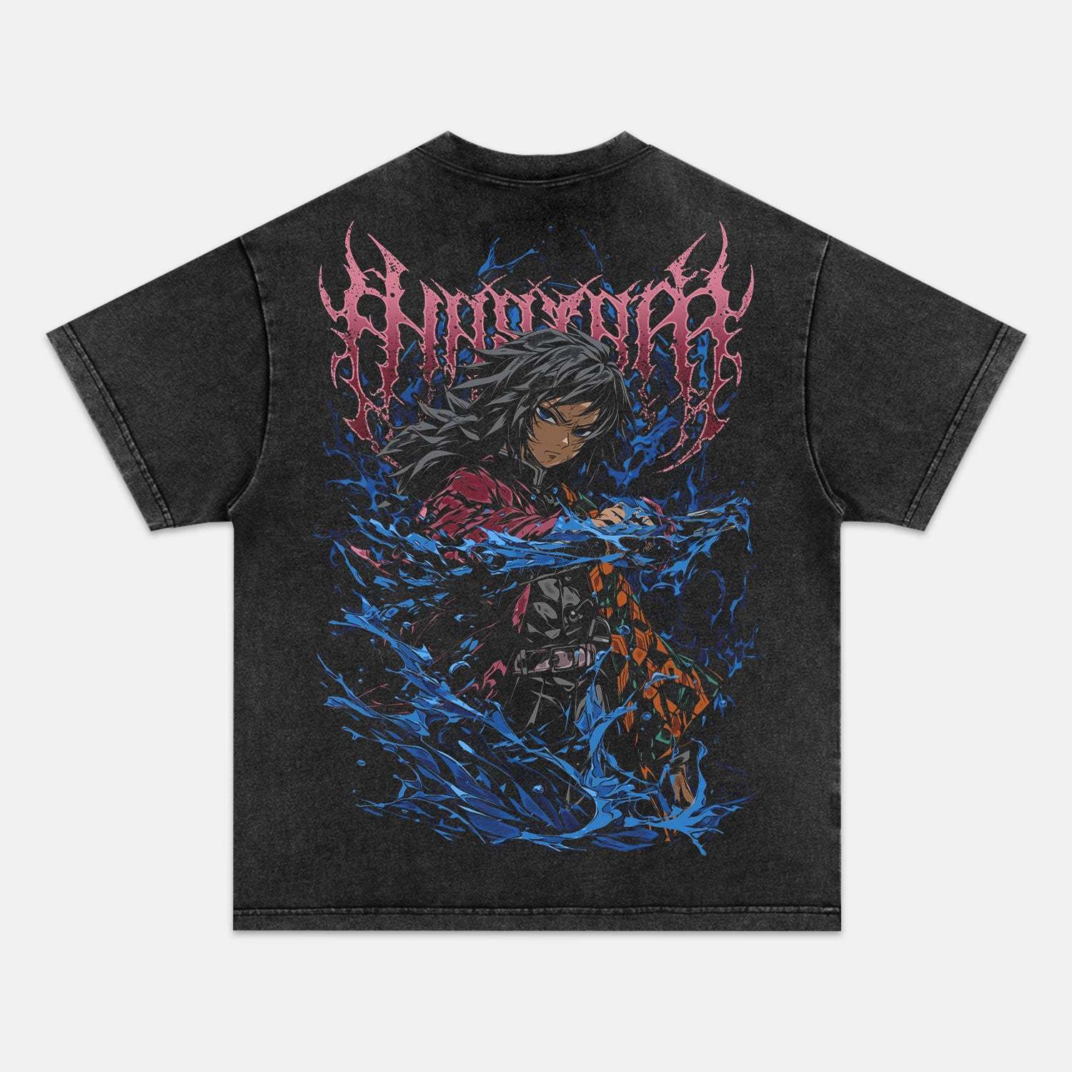 GIYU TOMIOKA UNISEX ANIME INSPIRED VINTAGE OVERSIZED TEE  DEMON SLAYER-[BACK]