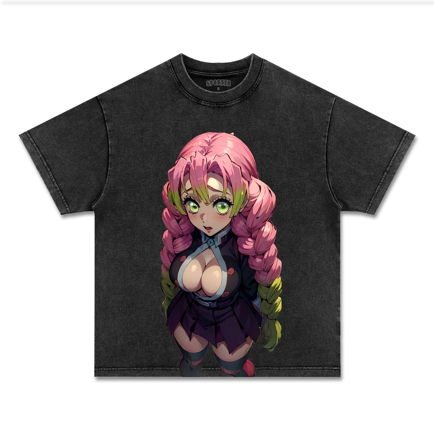 MITSURI KANROJI UNISEX ANIME INSPIRED VINTAGE TEEحDEMON SLAYER-[FRONT]