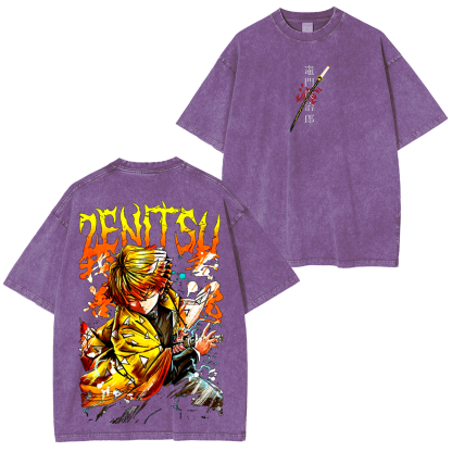 Zenitsu, Demon Slayer Anime Unisex Washed T-Shirt