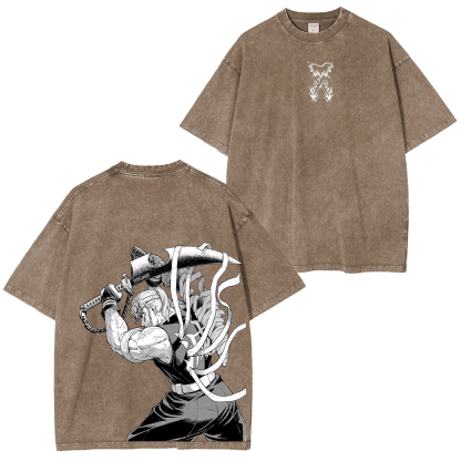 Retro TENGEN UZUI "Sound Hashira" ,Demon Slayer Anime Unisex Washed T-Shirt