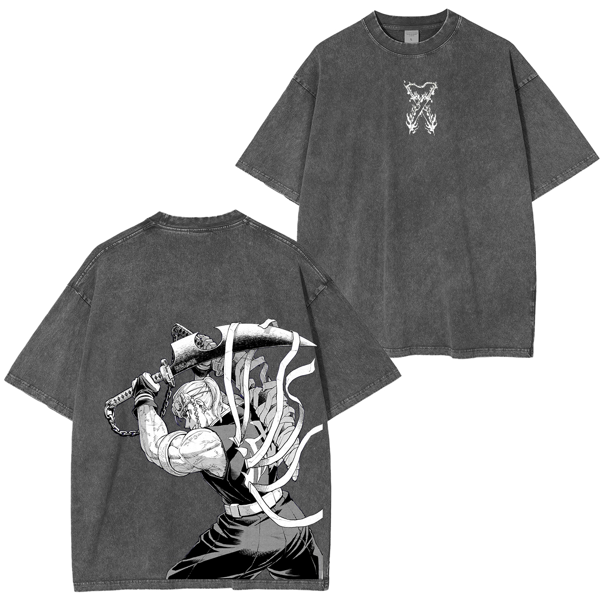 Retro TENGEN UZUI "Sound Hashira" ,Demon Slayer Anime Unisex Washed T-Shirt