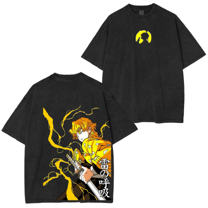 Zenitsu Agatsuma, Demon Slayer Anime Unisex Washed T-Shirt