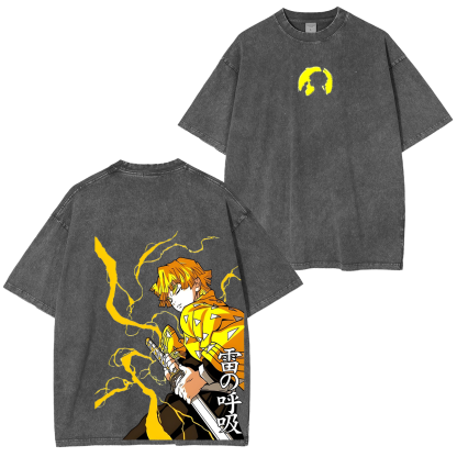 Zenitsu Agatsuma, Demon Slayer Anime Unisex Washed T-Shirt