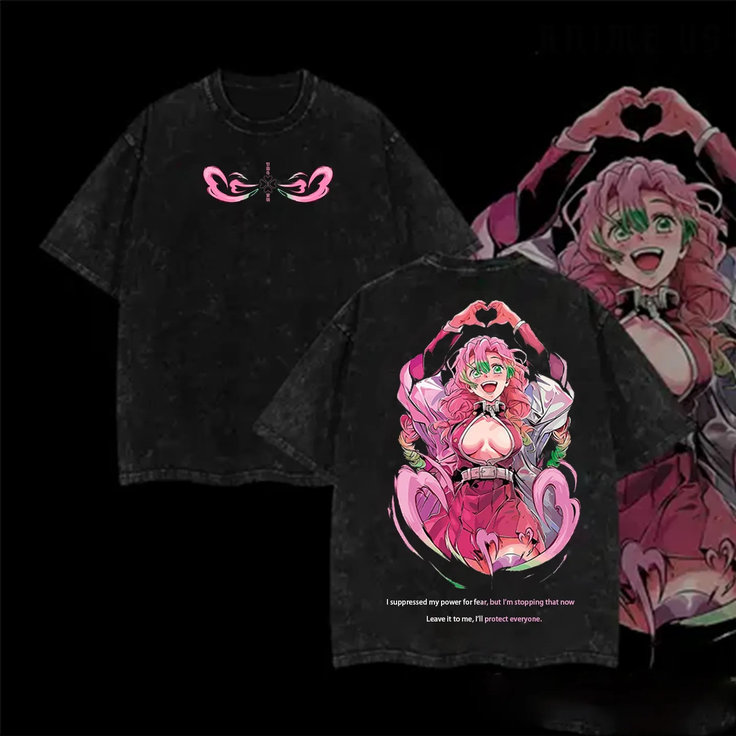 Hashira Demon Slayer Tee – Rengoku, Giyu, Tengen, Obanai, Gyomei, Mitsuri Vintage Washed Oversized T-Shirt