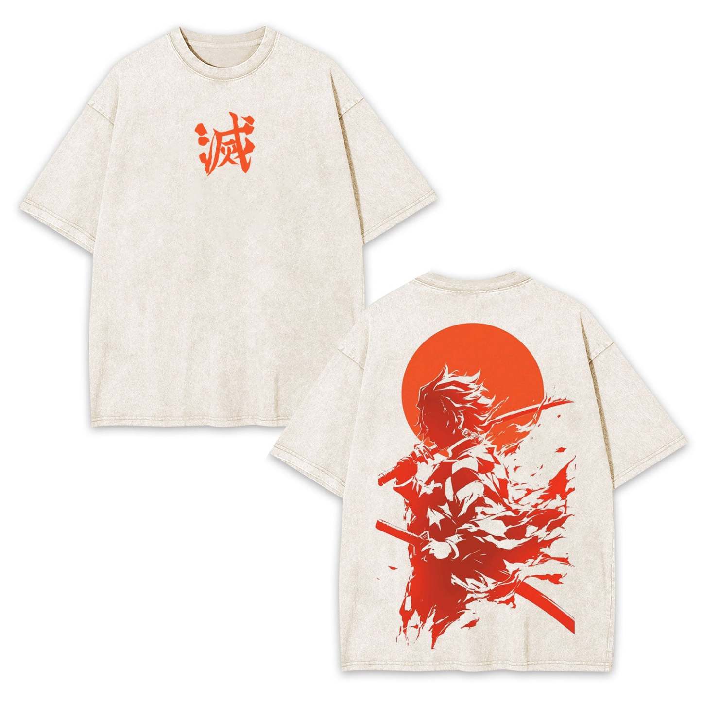 UNISEX ANIME INSPIRED VINTAGE OVERSIZED TEEحDEMON SLAYER-[DS]