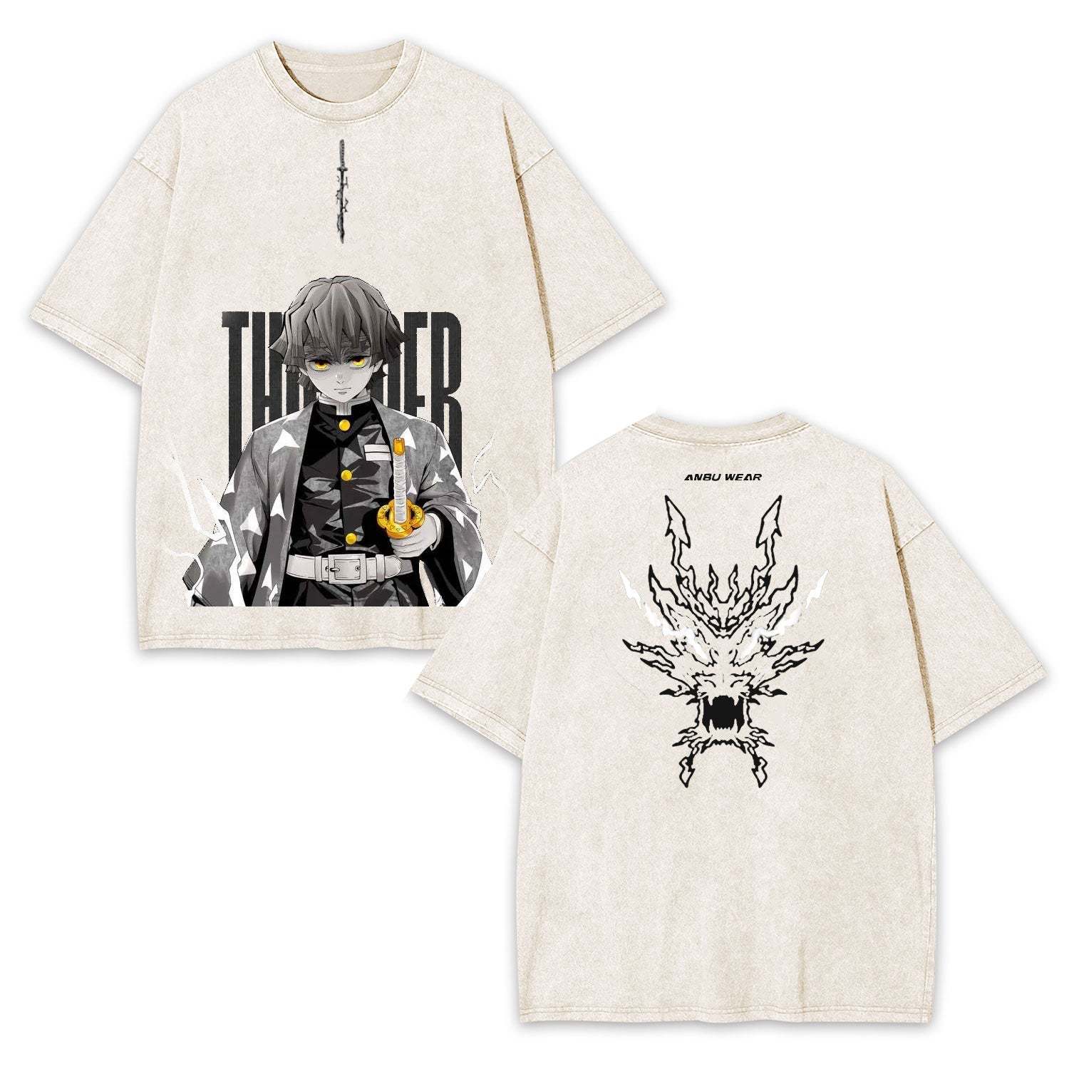 ZENITSU DEMON SLAYER UNISEX WASHED T-SHIRT-[DS]