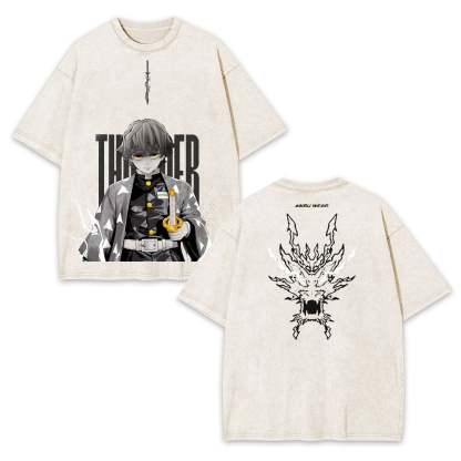 ZENITSU DEMON SLAYER UNISEX WASHED T-SHIRT-[DS]