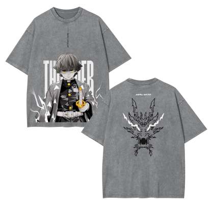 ZENITSU DEMON SLAYER UNISEX WASHED T-SHIRT-[DS]