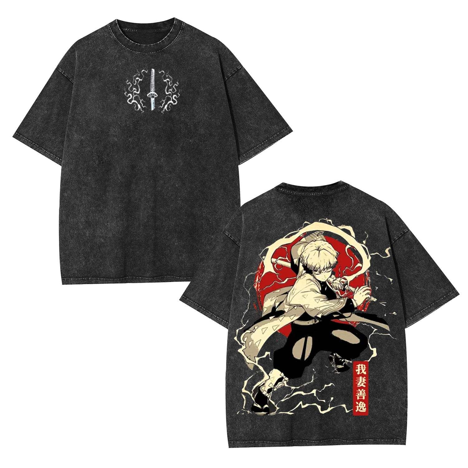 ZENITSU DEMON SLAYER UNISEX WASHED T-SHIRT-[DS]