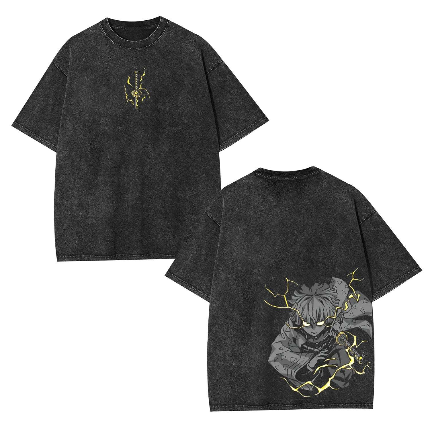 ZENITSU DEMON SLAYER UNISEX WASHED T-SHIRT-[DS]