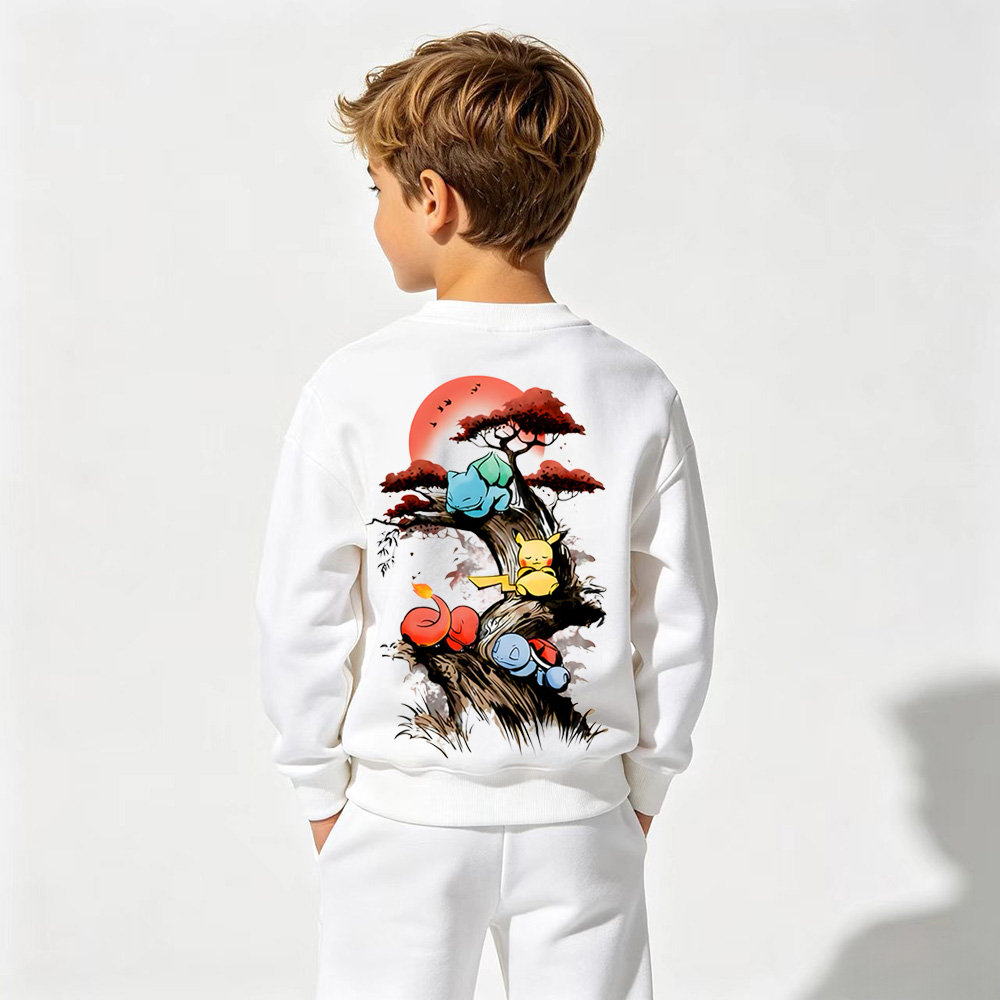 Pokémon Anime Graphic Crewneck Sweatshirt for Kids Cartoon Print Cotton Tee