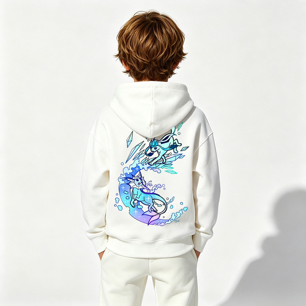 Pokémon Anime Graphic Hoodie for Glaceon Vaporeon Kids Cartoon Print Cotton Tee