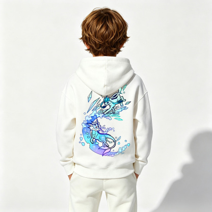 Pokémon Anime Graphic Hoodie for Glaceon Vaporeon Kids Cartoon Print Cotton Tee