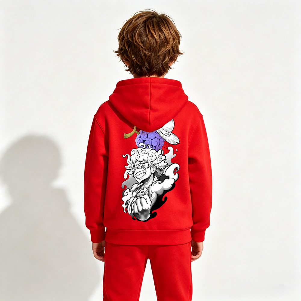 One Piece Luffy Anime Graphic Hoodie for Kids Cartoon Print Cotton Tee