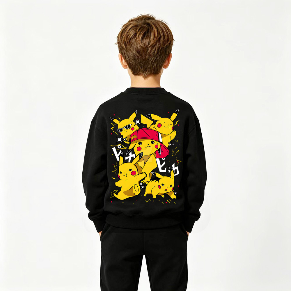 Pokémon Pikachu Anime Graphic Crewneck Sweatshirt for Kids Cartoon Print Cotton Tee