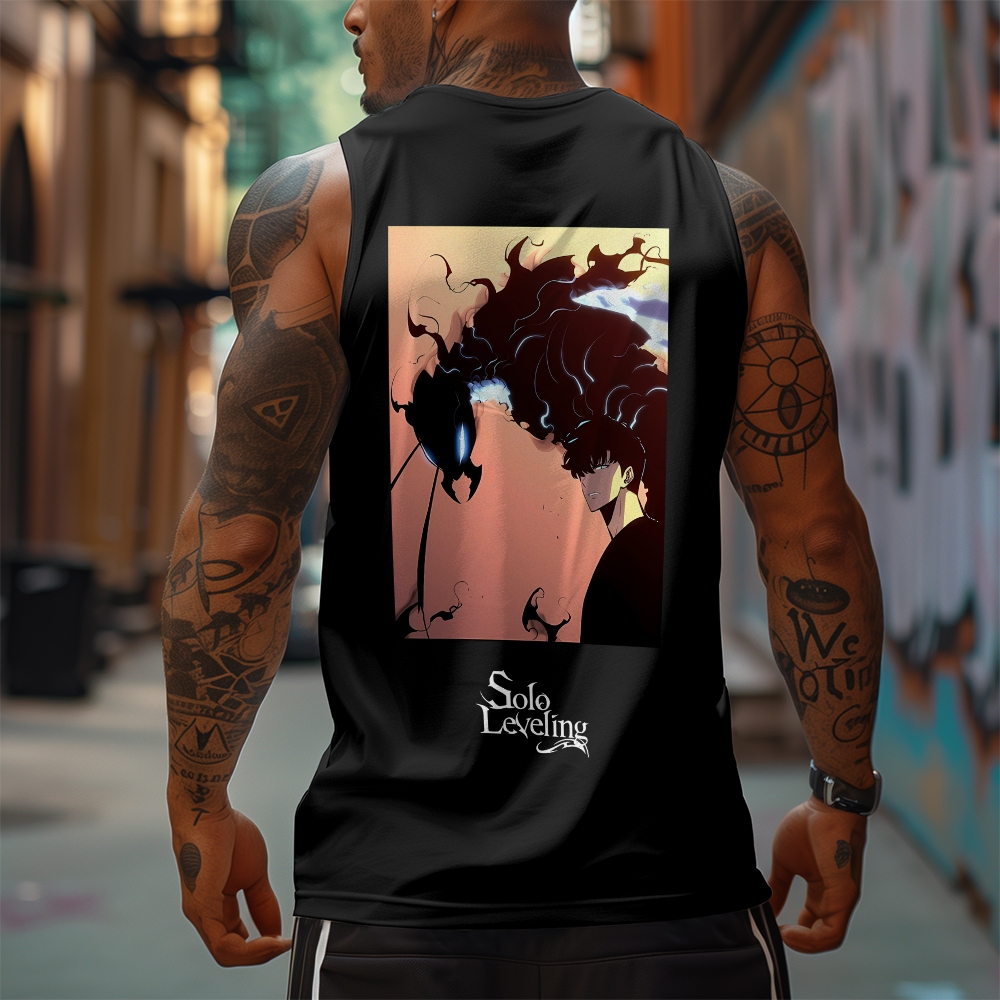 Oversized Anime Print Gym Tank Top-AnimeClothe
