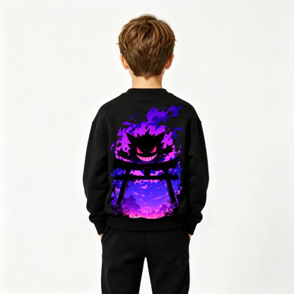 Pokémon Anime Graphic Crewneck Sweatshirt for Gengar Kids Cartoon Print Cotton Tee