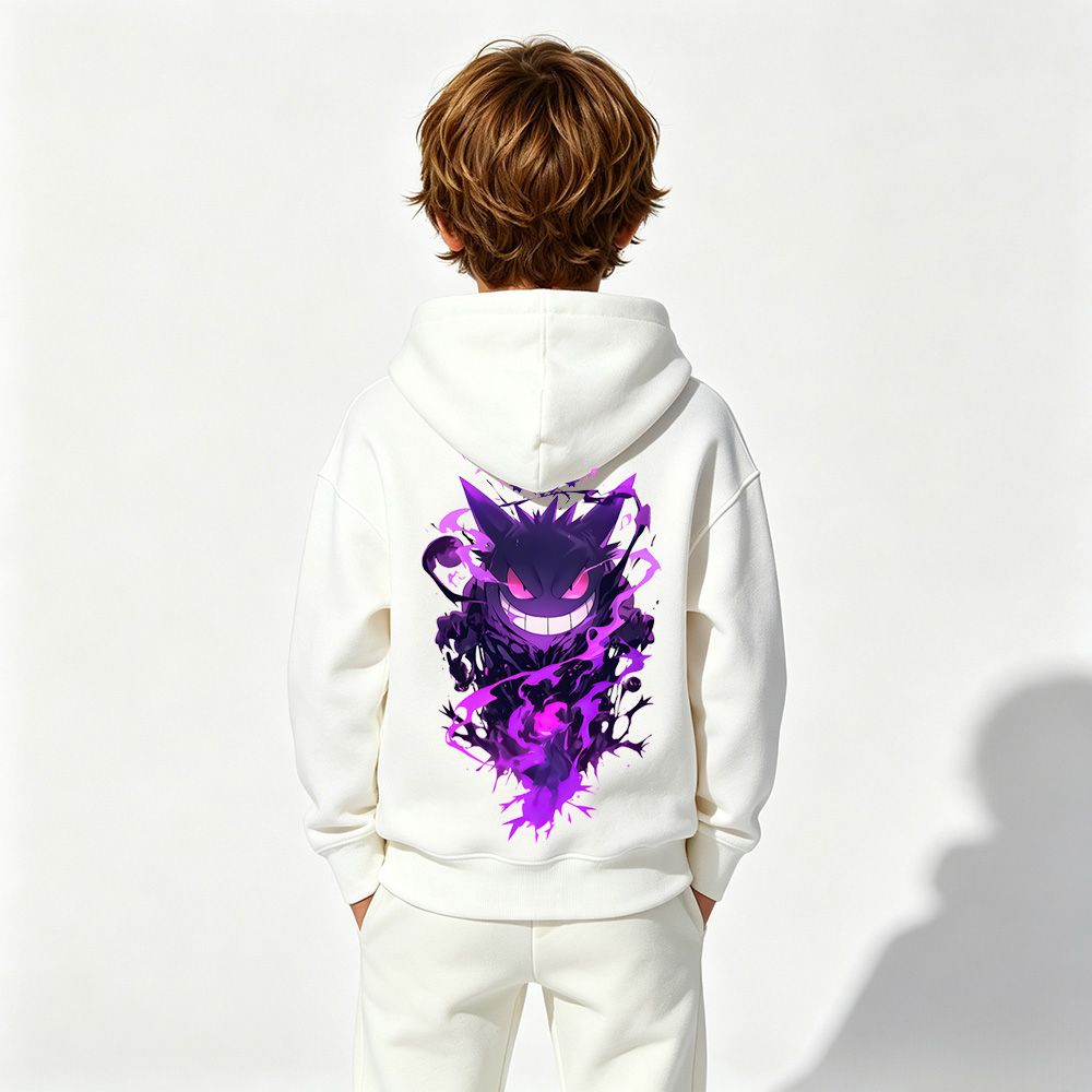 Pokémon Anime Graphic Hoodie for Gengar Kids Cartoon Print Cotton Tee