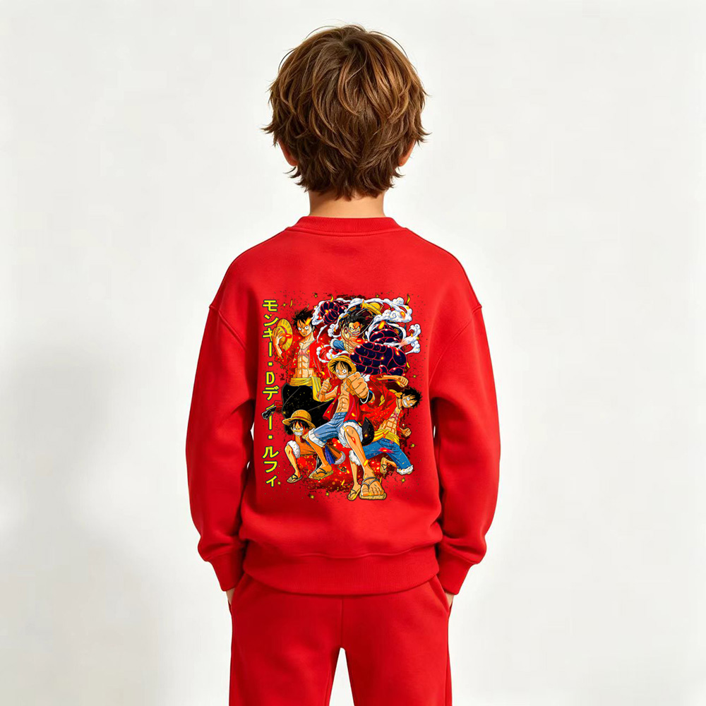 One Piece Luffy Anime Graphic Crewneck Sweatshirt for Kids Cartoon Print Cotton Tee