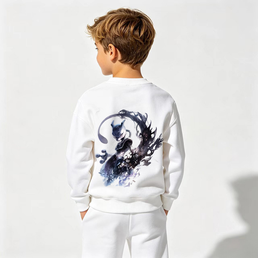 Pokémon Anime Graphic Crewneck Sweatshirt for Mewtwo Kids Cartoon Print Cotton Tee