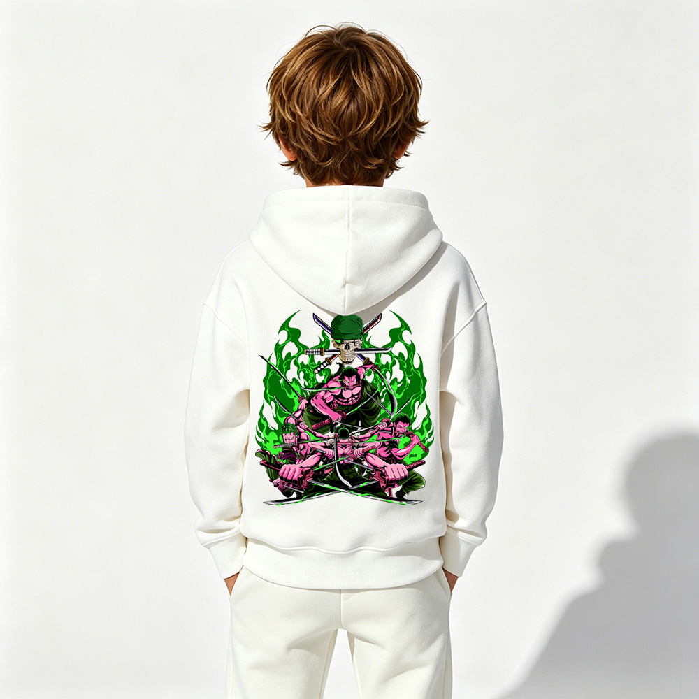 One Piece Anime Graphic Hoodie for Zoro Kids Cartoon Print Cotton Tee