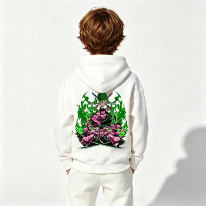 One Piece Anime Graphic Hoodie for Zoro Kids Cartoon Print Cotton Tee