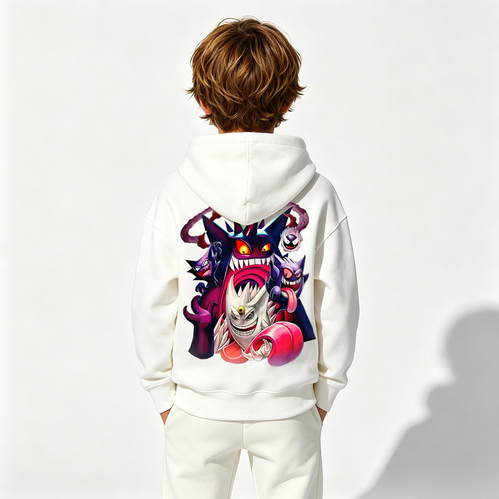 Pokémon Anime Graphic Hoodie for Gengar Kids Cartoon Print Cotton Tee
