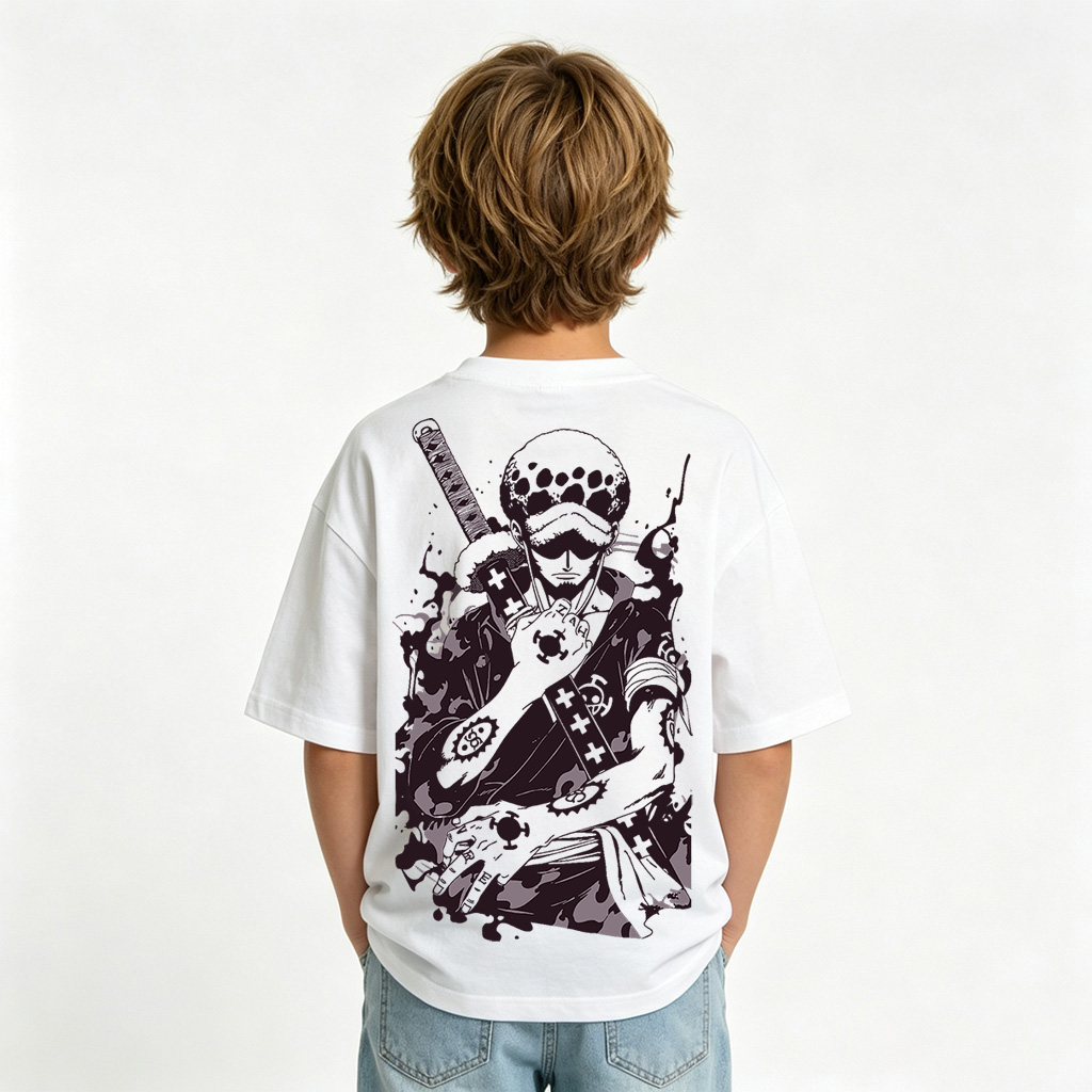 One Piece Anime Graphic T-Shirt for Trafalgar Law Kids Cartoon Print Cotton Tee