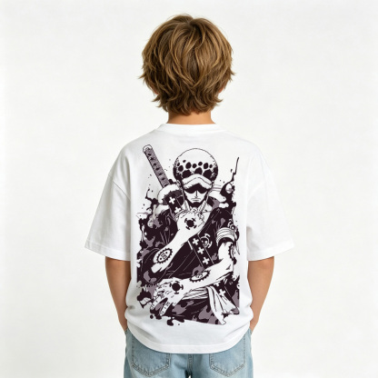 One Piece Anime Graphic T-Shirt for Trafalgar Law Kids Cartoon Print Cotton Tee